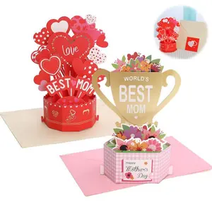 Pop Up Mothers Day Card (Displayable World's Best Mom Trophy Pop Up Valentine's Day Card, 3D Foldable Valentine's Greeting Card with Envelopes, Valentine Party Decorations Greeting Cards for Wife, Girlfriend,  Favourite People, Famliy