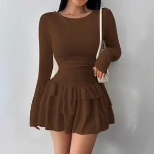 New Women's Autumn Winter Solid Color Slim Fit Elegant Long Sleeve Dress with High-end Feel