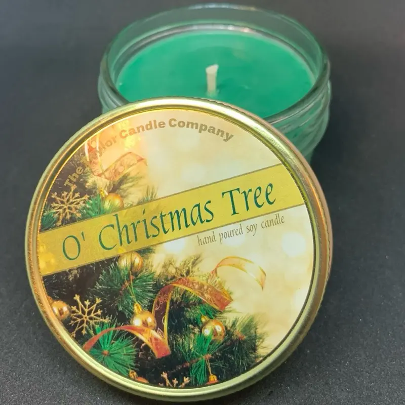 Taylor Candle Company O' Christmas Tree Candle Hand Poured 4oz Tin Festive Holiday Scent