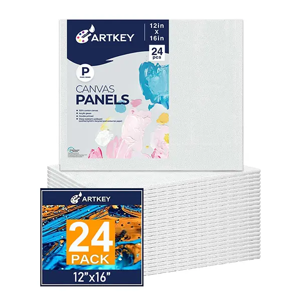 Canvas Panels 12x16 Inch 24-Pack, 10 oz Primed 100% Cotton Canvases for Painting, White Blank Flat Canvas Board for Oil Acrylics Watercolor & Tempera Paints