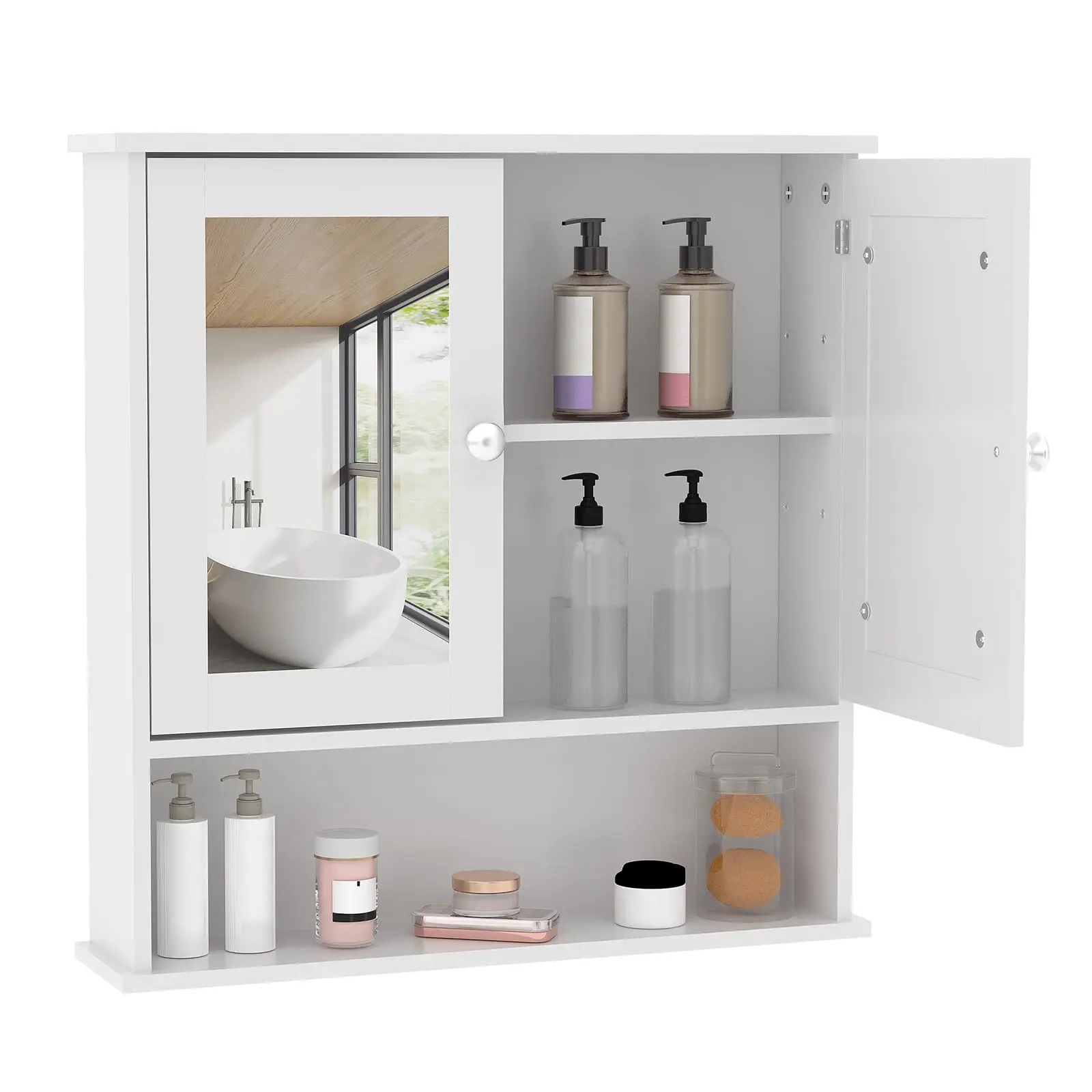 Space-Saving Wall Mounted Bathroom Medicine Cabinet - Adjustable Shelf, White Finish, Over Toilet Storage, Bathroom Organizer, Easy Install, Durable
