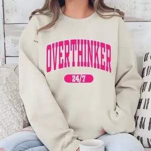 Overthinker 24/7 Crewneck Sweatshirt love casual comfortable super soft relaxed fit unisex Sizing womenswear Streetwear Long Sleeve Top