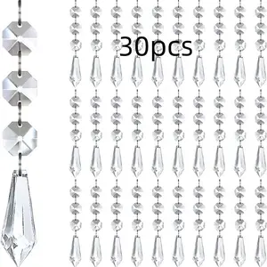 30pcs Hanging Crystal Decorations, Acrylic Bead Chain, Valentine's Day, Holiday, Wedding, Winter Party, Festival Decoration