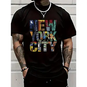 1pc, 100% Cotton, Beautiful Printed T-Shirt of New York City, Casual Men'S T-Shirt of The Season, T-Shirt with Round Neck And Cotton Short Sleeves, Casual Outdoor T-Shirt, Christmas Gift, Affilante.