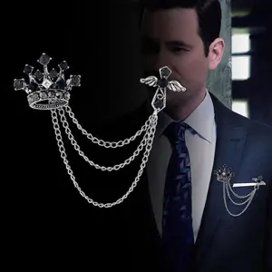 Vintage Rhinestone Cross Brooch Cardigan Shirt Collar Pins Brooches Broches Chain Tassel Brooch Men Lapel Pin Women Jewelry Gift