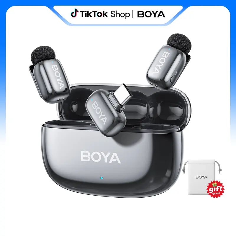 BOYA Mini 2 Wireless Clip Lapel Microphone - 5G, 30hrs Battery, 260mAh Charging, Limiter & Safety Track, Noise Cancellation, Smart App Control, USB-C, High-Quality Audio for Mobile Vlogging, Device Recording