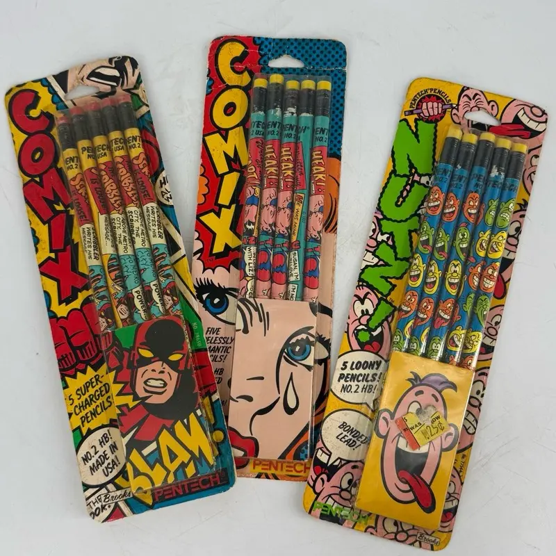 Pentech Vintage 90s Comic Pop Art Pencil Packs NOS Sealed Lot of 3 HB #2 Retro Design