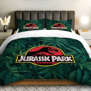 3PCS Duvet Cover Set, 1 Duvet+2 Pillowcases(Without filler), Dinosaur Jungle Adventure Movie theme, Fun Bedding, Halloween bedding set, Jurassic Park Suitable for decoration Bedroom Dorm Man Cave Guest Room Decorative Bedding