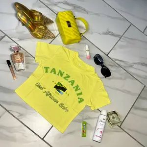 Tanzania Baddie Babe Crop Top +255 - Yellow Women's Top with East African Babe Print Vibrant Yellow Color Soft Cotton Blend Flattering Fit