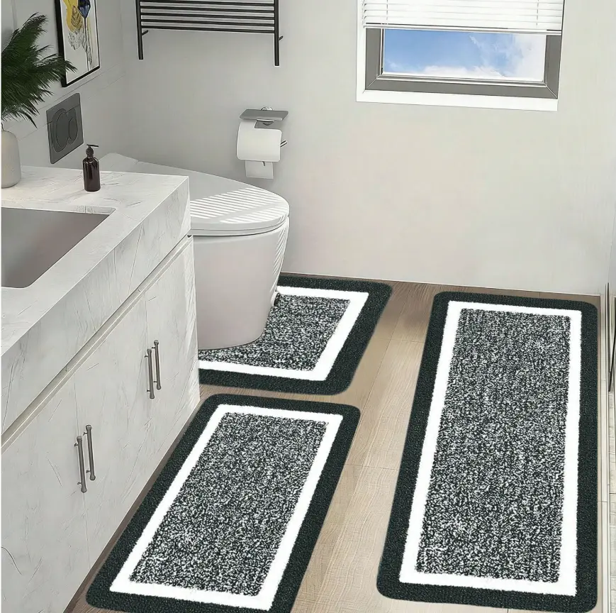 3 Piece Extra Large Bathroom Rugs Sets, Bathroom Shower Rugs With U Shaped Toilet Mat Absorbent Microfiber Plushes Non Slide Bath Rugs Sets Washable Rug
