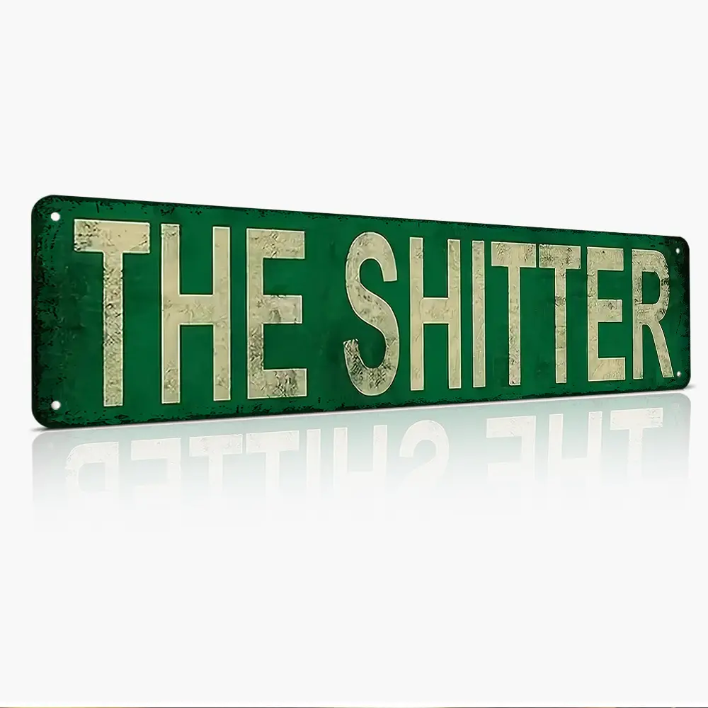 "The Shitter" Funny Restroom Sign, "The Shitter" Bold Quote, 16"x4", Durable Aluminum, Vintage Street Style, Indoor/Outdoor Bathroom & Bar Decor, For Humor-Loving Homeowners, Witty & Eye-Catching, Gag Gift For Friends