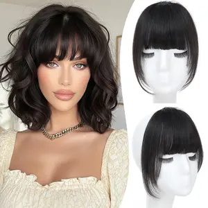 100% Human Hair Clip in Bangs, 11g Thick Invisible French Bangs Fringe for Women, Seamless Face-Framing Extensions for High Hairline