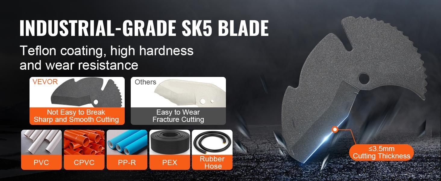 VEVOR PVC Pipe Cutter, TikTokShopBlackFriday, 0-2-1/2" O.D. Ratcheting PVC Pipe Cutter, Heavy Duty Tube Cutting Tool with Spare SK5 Blade for PVC, CPVC, PP-R, PEX, PE, Rubber Hoses