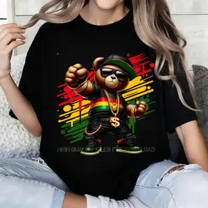 100 Percent Cotton Streetwear Style T Shirt Bear With Rasta Colors And Gold Chains Summer Casual Wear For Hip Hop Fans And Trendy Gift For Friends