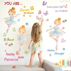 2Pcs/Set (3060cm2pcs) Cute Ballet Girl Wall Stickers, Inspirational Quote Wall Decals for Kids Room and Bedroom Decoration
