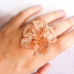 Rose Gold Flora Statement Crochet Ring | Adjustable 18K Gold Plated Ring