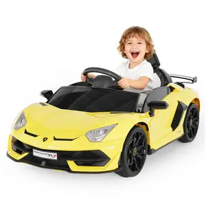 GARVEE Licensed 12V Lamborghini Kid Supercar - Rechargeable Electric Ride-On Vehicle for Youth, Parent Mode, Remote Control, 2 Speeds, Sound System, LED Headlights, Hydraulic Doors, Safe Materials, AUX Cord, USB Port, Birthday Gift, Christmas Gift