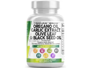 Clean Nutraceuticals Oregano Oil, Garlic Extract, Olive Leaf, Black Seed Oil & More for Women & Men's Digestive Health Supplement Capsules - Herba Plex