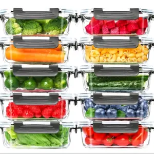 Glass Meal Prep Containers 22oz 20Pcs Set 10 Containers & 10 Lids Airtight Food Storage Bento Boxes for Lunch Pantry Kitchen Use