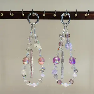 Artificial crystal gold foil bead string mobile phone chain, suitable for backpack decoration and key decoration, Cell Phone Charm