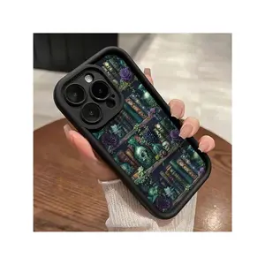 Skeleton Flower Bookshelf Pattern Phone Case For IPhone 16 15 14 Pro Max 13 12 11 XR XS Plus Shockproof Full Camera Protection Durable Slim Silicone Cover