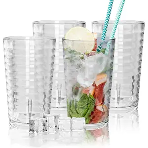 Plastic Drinking Glasses, Unbreakable Drinking Tumblers, Water Tumbler Cups Set of 4, Highball Drinking Glasses, Stackable, Dishwasher safe, Summer Essentials