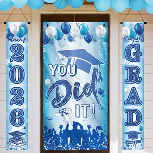 【graduation2026】Graduation Banner Class of 2026, You Did It Congrats Grad Door Cover for Party Decorations, High School and College Graduation Ceremony Banner Decorations for Indoor Outdoor (Blue)