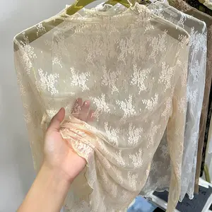 Women Mesh T-Shirts Transparent Lace Blouse Long Sleeve Lace Base Shirt for Women's Long Sleeved Slim Fit Chiffon Shirt with Sweater and Transparent Mesh Top Inside For All Season