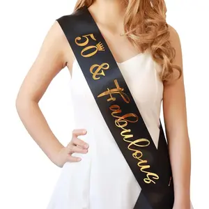 50th Birthday Sash for Women and Men,50&Fabulous Sash Black with Gold Foil Lettering.