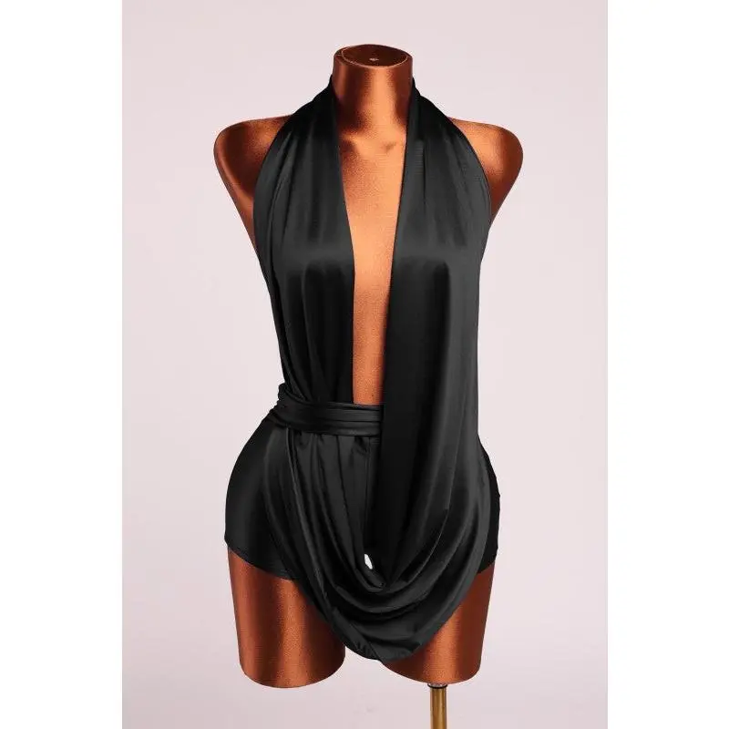 Halter cowl neck open back romper