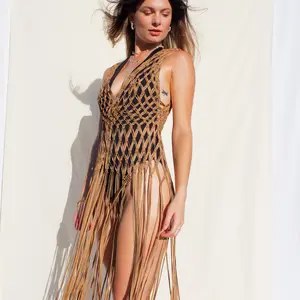 Handmade Macrame Gold Vest for layering. Unique statement beach cover up or layering piece. Net vest or dress