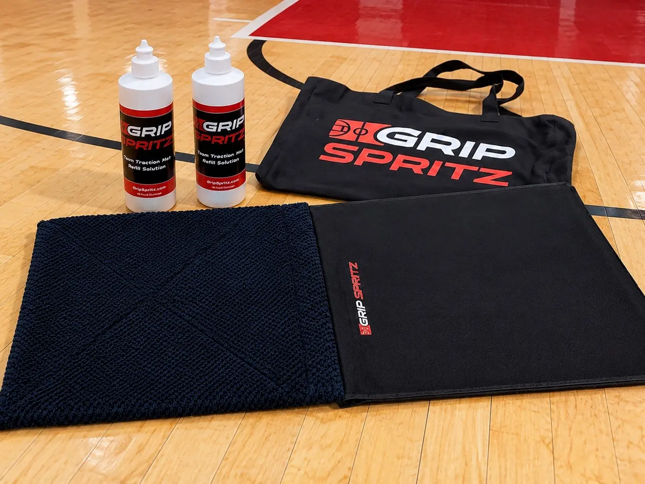 Grip Spritz Traction Mat | Basketball Courtside Grip Mat | No Sticky Sheets | Includes 64 Games of Solution + Tote Bag