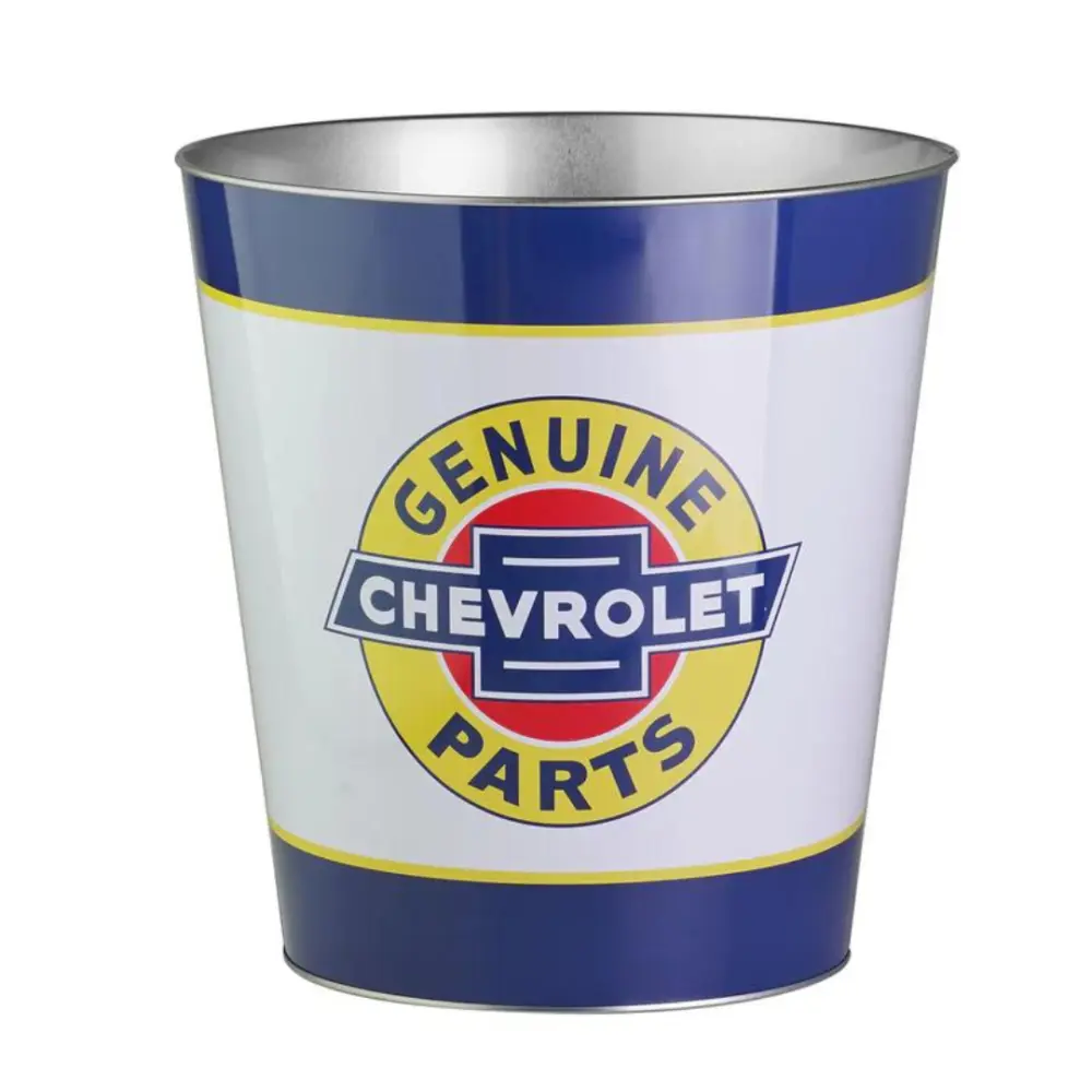 Chevrolet Genuine Parts Metal Trash Bin - 2.25 Gal, Colorful, Durable, Collectible Decorative Bin for Home Care Supplies