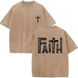 Christian Shirt for Men Women Faith Jesus Cross Bible Verse Shirts Oversized Acid Wash Vintage God Graphic Tee Top