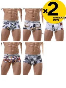 2/3/4 Pcs Random Color Men's Fashion Printed Boxer Briefs, Ice-Cool & Breathable Fabric, Body Shaping for Fitness, Home & Sports, Performance Boxer Briefs