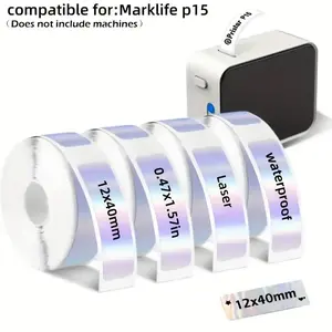 Laser Label Thermal Paper, 12x40mm, 4 Rolls Set, Compatible with D30/d35/p12/p15 Printers, Waterproof Oil-Resistant, School Home Store Labels