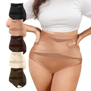 【Pluz Size】YDQ 5 Pcs High Waisted Underwear for Women Tummy Control, Lightweight Panties with Lucky Charm, Breathable Mesh Panel Briefs, Comfy Invisible All Day Undies