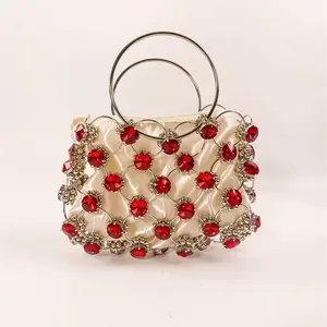 Fashion Metal Ring Elegant Luxury Handbag, New Light Luxury Fashion Handmade Beaded Weaving Bag.