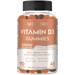 NUELATION Vitamin D Gummies for Adults (Vitamin D3 2000 IU). Gelatin-Free, Gluten-Free & Non-GMO Vitamin D Gummy. Supports Bones, Muscles, and Immune System. 45 Day Supply.  D3 Gummies For Adults