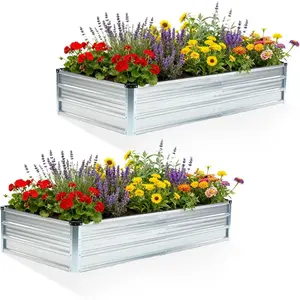 Metal Raised Garden Bed 2 Pack 6x3x1 FT Galvanized Outdoor Planter Boxes Open Bottom Raised Beds for Vegetables Flowers and Herbs Grey Silver