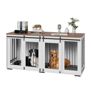 Dog Crate Furniture 72-Inch Indoor Wooden Dog Kennel With Removable Tray, Heavy Duty Construction, Durable Large Pet Crate, Ventilated Wooden Enclosure For Training, Rest Or Living Space, Easy Assembly