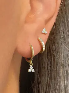 3-Piece Stackable Earrings Set, Rhinestone Drop Ear Cuffs + Studs + Hoops, Hypoallergenic, Fade-Resistant, Versatile for Work & Dates