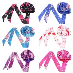 Floral Satin Reversible Bonnets with attached Edge Scarf