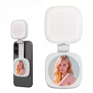 Magnetic MagSafe Selfie Light with Mirror - 360° Rotating LED Phone Light for iPhone - Portable Vlog Fill Light for TikTok, Live Stream & Makeup - Perfect for Creators