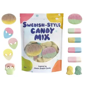 Swedish Candy Mix - Classic Swedish Style Gummy Candy Assortment Soft & Chewy Sugar Coated Gummies Assorted Shapes & Flavors, 8 oz Resealable Bag