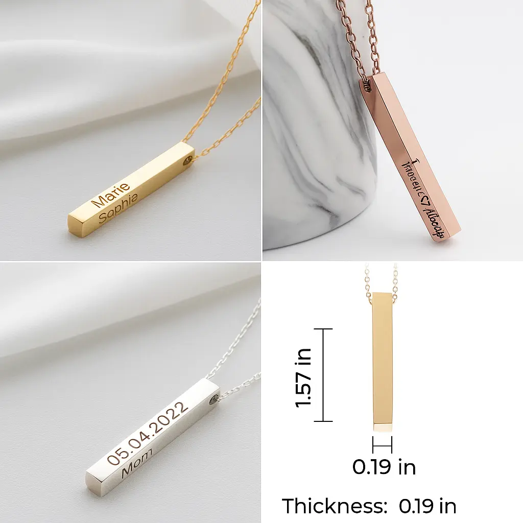 Engraved Vertical Bar Necklace – Custom Name Pendant | Collar grabado con nombre