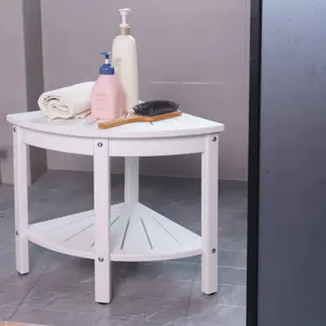 HDPE Waterproof Shower Stool for Shaving Legs with Baffle Storage Shelf, Corner Shower Bench Seat,Shower Seat/Foot Rest for Bathroom, Indoor/Outdoor Use, Grey (White)