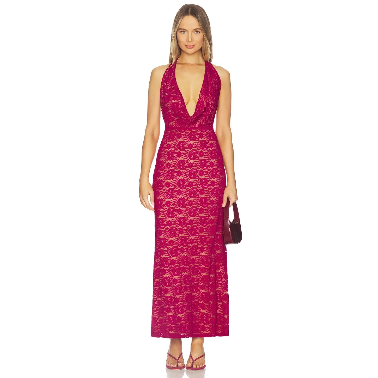Runaway The Label Kylo Plunge Cowl Maxi Dress in Berry