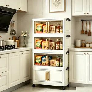 19-inch wide multi-functional 1/4/5-layer folding storage cabinet with wheels, large capacity, magnetic double-door design, suitable for kitchen, clothes, toys, books, etc. storage, perfect storage solution for living room, bedroom, office, storage box