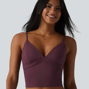 Halara SoftlyZero Airy Adjustable Straps Eyelet Built-in Bra Cropped Cool Touch Casual Tank Top